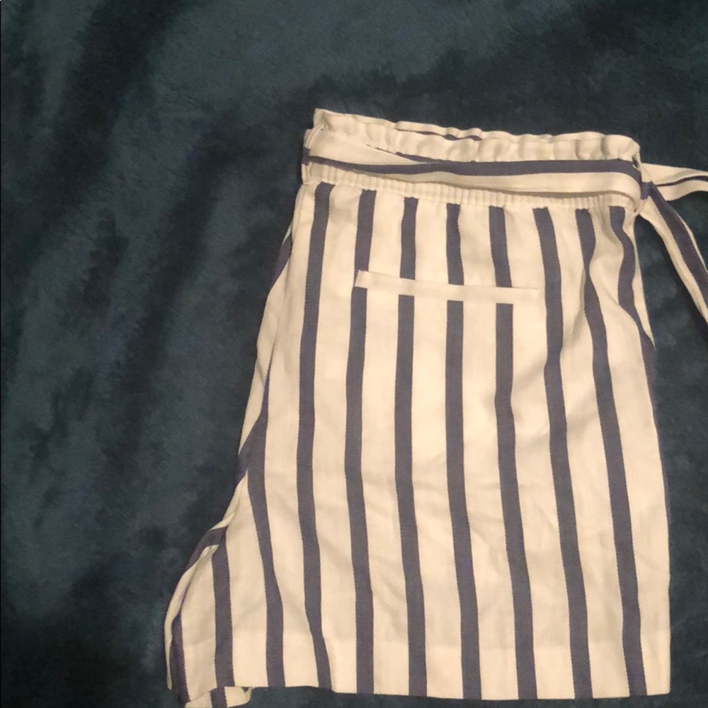 LOFT Belted Chambray Striped Shorts